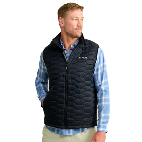 HUK - Men's Scale Vest, DWR Insulated Performance Fishing Vest - color: Black, size: 3X-Large