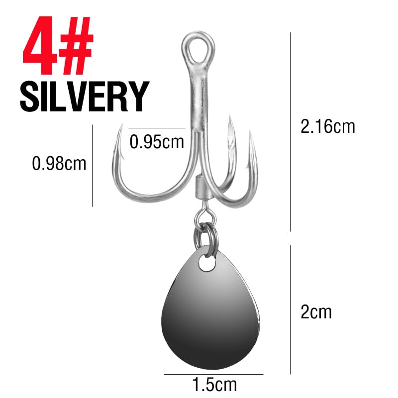 10pcs 2 Colors Bladed Treble Hook with Willow Colorado Blade Replacement Fishing Hook Spinner Blade Bass Pike Walleye Trout Saltwater - size: 2# 10pcs
