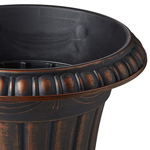 Arcadia Garden Products PL10CP Classic Traditional Plastic Urn Planter Indoor/Outdoor, 15" x 13", Brushed Copper