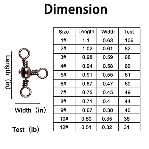 AGOOL 3 Way Swivels Fishing Tackle, 50/100pcs Crossline Barrel Swivel 3 Way Rigs T-Shape Three Way Swivels Fishing Tackle Connector for Catfish Rig Surf Fishing Rig - size: 4#_66lb
