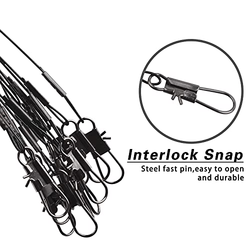 Fishing Leader Rigs Saltwater Tackle Rigs with Swivels Snaps, High Strength Wire Leaders Rigging Surf Fishing Gear Equipment for Lures Bait Hooks Catfish Walleye - color: Black Stainless Steel Leader, size: 24PCS, style: 2 Arm
