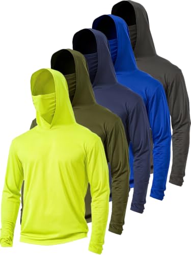 5 Pack Mens Hoodie Shirts with Face Mask Sun Protection Lightweight Quick Dry Rash Guard for Outdoor Fishing Active Wear - color: A-setc (5-pack), size: Small