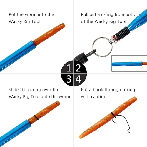 Reaction Tackle Wacky Rig Tool and O-Rings for Soft Plastic Worms, Bass Fishing Wacky Rig and Neko Rig Stick Bait Setup for Largemouth and Smallmouth - color: Gold Wacky Tool (+10 O-rings)