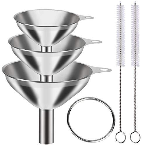 Metal Stainless Steel Funnel, Large Medium Small Funnel Set of 3, Food Grade Mini Funnels for Kitchen Use Filling Bottles Flask Cooking, 2 Brushes YLYL