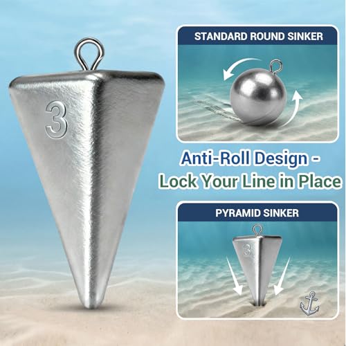 Fishing Weights Pyramid Sinkers Kit Bullet Fishing Weights Sinkers for Ocean Saltwater Surf Fishing Gear Tackle 1oz 2oz 3oz 4oz - color: 568oz-3pcs
