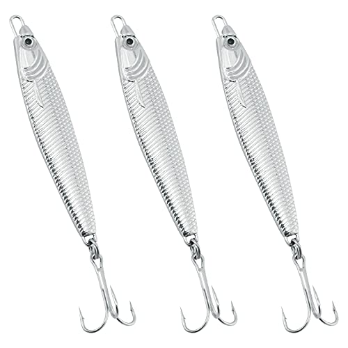 Dr.Fish Fishing Jigs Jigging Spoon Saltwater Fishing Lure Casting Metal Spoon Surf Fishing Mackerel Striper Lures Stinger Bluefish Vertical Diamond Jig - color: Silver, size: 1/2oz-3 Pieces