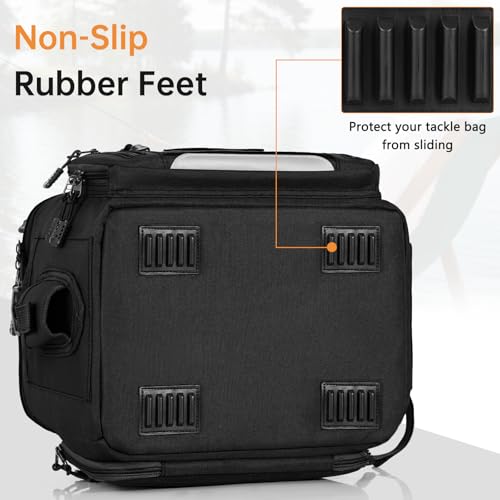 Fishing Tackle Bag - Holds 3400-3600 Size Tackle Boxes -Saltwater & Freshwater Fishing Bags - Padded Shoulder Strap Fishing Bags (Black) (Bag Only) - color: Black, style: Bag Only