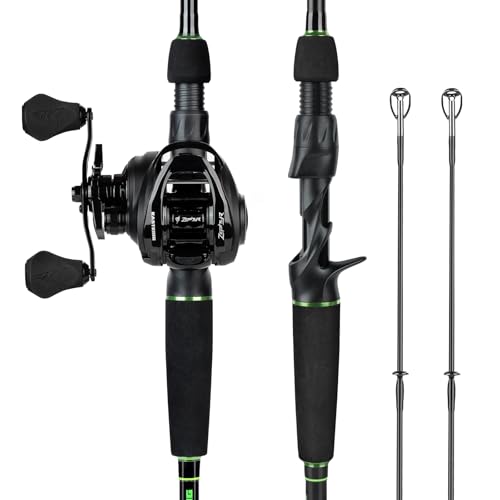 KastKing Zephyr Dual-Tip Fishing Rod and Reel Combo,Spinning & Baitcaster Combo,Dual Tips Section for Different Powers,IM6 Graphite 2-Piece Rod with Extra Tip,Sensitive & Powerful,Freshwater Fishing - style: Cast: 7'0"- M& Mh- Dual-tip Rod - Left Handed(b