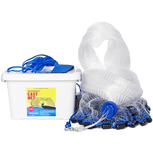 1.3 lbs/ft Fishing Cast Net with Eco-Friendly Lead Weights, 3/8inch Mesh Size, Throw Nets for Freshwater & Saltwater, 4/6/8/10/12 Ft Radius Casting Net - ProCast Series - size: 12-ft radius