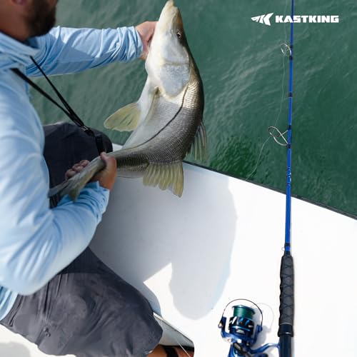 KastKing Kapstan Saltwater Spinning Rod, Boat & Surf Fishing Rod, Lightweight S-Curve Graphite Blanks, Stainless-Steel Double-Foot Guides, Aluminum/Graphite Locking Reel Seat, 2-Piece PTS Rod - style: Spin-7'0"-m-m