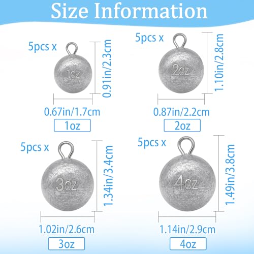 Round Fishing Sinkers 10/5pcs Cannonball Lead Weights | Assorted Sizes Egg Sinkers Saltwater Freshwater 1oz to 4oz - size: 2oz-5pcs