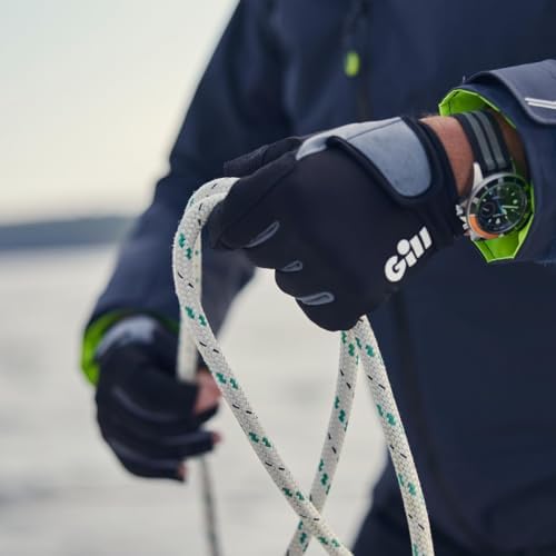 Gill Deckhand Sailing Gloves Short Finger with 3/4 Length Fingers - 50+ UV Sun Protection & Water Repellent - color: Black, size: Medium