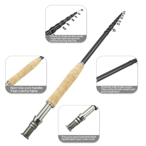 Telescopic Fly Fishing Rod and Reel Combo Kit Carbon Fiber Complete Fly Fishing Set - size: 10FT 7/8WT