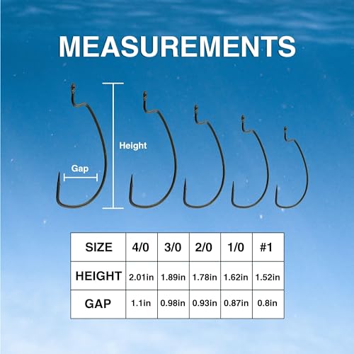 Reaction Tackle Offset EWG Worm Hooks - Super Strong Wide Gap Texas Rig Hooks for Soft Plastic Baits - High Carbon Steel Bass Fishing Hooks (25-Pack) - size: #1/0