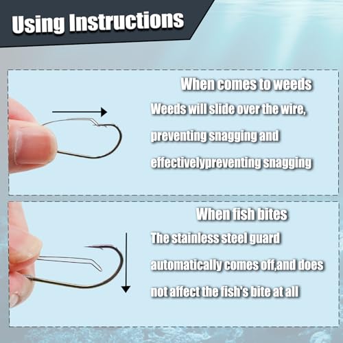 9KM DWLIFE Weedless Wacky Rig Hooks 30PCS Bass Hooks Super Strong Wacky Worm with Wire Guard for Neko Rig - size: 1/0#