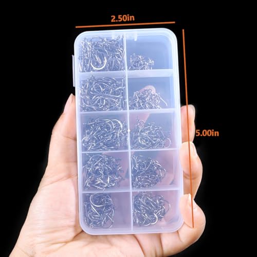 AMHDV 300Pcs/ 500Pcs/ 1000Pcs Small Fishing Hooks, 10 Different Sizes Tiny Fish Hook Set for Freshwater - style: 500pcs (2# to 20#)