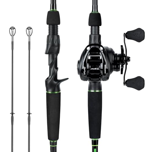 KastKing Zephyr Dual-Tip Fishing Rod and Reel Combo,Spinning & Baitcaster Combo,Dual Tips Section for Different Powers,IM6 Graphite 2-Piece Rod with Extra Tip,Sensitive & Powerful,Freshwater Fishing - style: Cast: 7'0"- M& Mh- Dual-tip Rod - Right Handed(