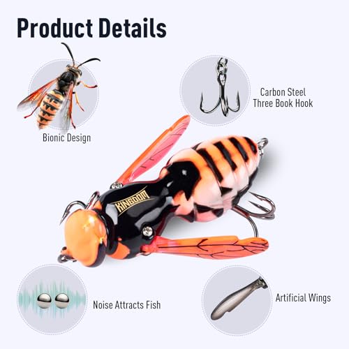 Kingdom Wasp Crawl Bait Insect Bionic Floating Fishing Lures Swimbaits Hard Artificial Baits Lure Freshwater and Saltwater Bass Carp Pike Walleye Fishing ABS Material Carbon Steel Three Book Hook - color: Set4, size: 4.2g