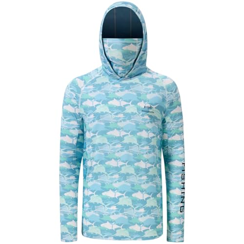 BASSDASH Men’s UPF 50+ Hooded Breathable Camo Shirts with Face Mask Lightweight Neck Gaiter Fishing Hiking Hoodie Shirt FS51M - color: Fish Camo, size: 3X-Large