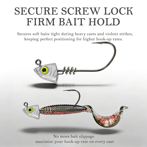 Screw Lock Swimbait Jig Heads 15 Pack, 3D Chartreuse Eyes & Sharp Hooks, Lead Fishing Jigheads for Bass Fishing, 1/8oz, 3/16oz, 1/4oz, 3/8oz - size: 1/8oz-15Pcs