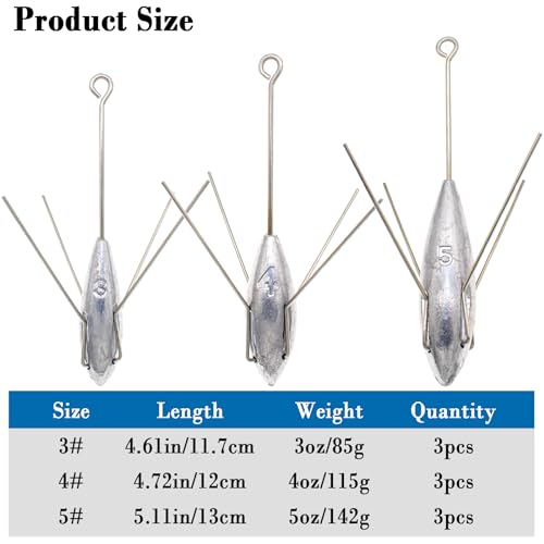3 Pcs Sputnik Sinker Long Tail Fishing Weight Equipment, Saltwater Surf Casting Catfish Sinkers, Beach Sea Ocean Sand Fishing Spider Sinker(Silver) - color: Silver, size: 4oz-3pcs