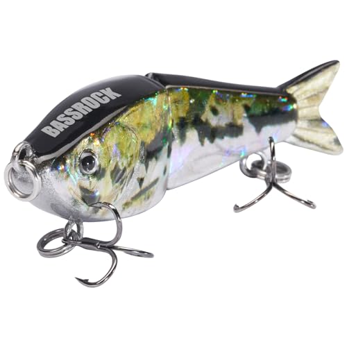 BASSROCK Top Water Tiny Swimbait Bass Fishing Lure Single Jointed Hard Bait 2.05” 5/32oz - color: One Piece - Blue Gold