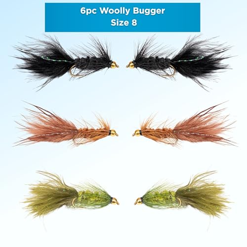 Woolly Bugger Fly Fishing Flies Assortment - Beadhead Streamer Wet Flies for Trout Bass Panfish - Hand-Tied Marabou Streamers for Rivers Lakes - size: 6 Pack – Size 8
