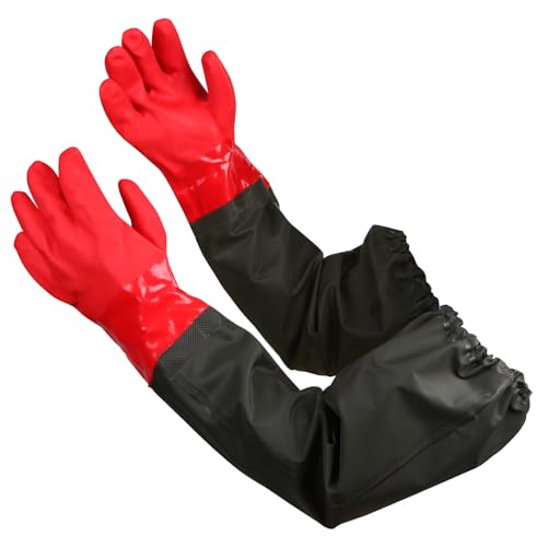 25" Extra-Long Waterproof Gloves with Cotton Liner - Heavy Duty, Aquarium & Pond Cleaning, Seafood Working