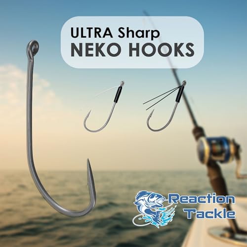 Reaction Tackle Neko Hooks - Weedless Finesse Fishing Hooks for Bass - High Carbon Steel Wacky and Neko Rig Hooks for Soft Plastic Worms (25-Pack) - size: #1 Wire Guard