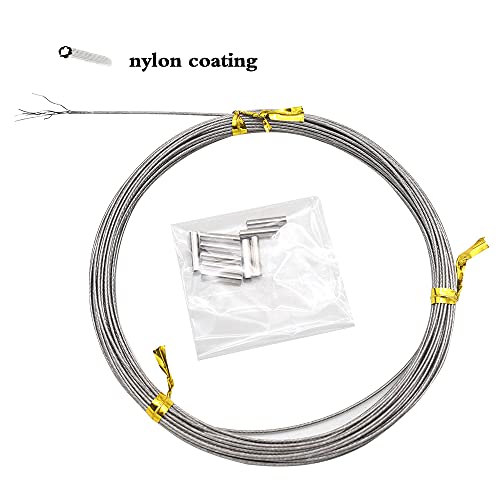 5LB-280LB 7 Strands Stainless Steel Wire Leader Nylon Coated-32.8ft Fishing Leader with 10pcs Crimp Sleeves - color: Silver, size: 10LB