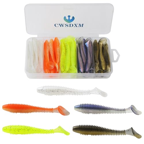 Soft Fishing Lures, 6.5cm/8cm Paddle Tail Swimbaits Soft Plastic Lures Kit for Bass Trout Walleye Crappie 30pcs/40pcs… - color: A-5.5cm/2.16in-50pcs