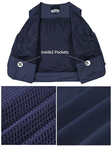 Men's Lightweight Mesh Fishing Vest Utility Outdoor Multi-Pocket Hunting Cargo Vest - color: Navy Blue, size: Medium