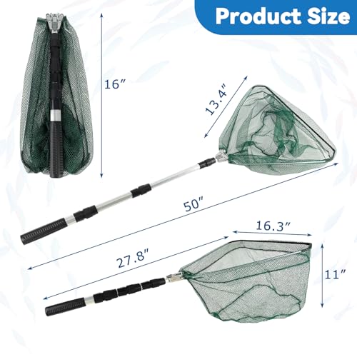 Triangular Fishing Net with Telescoping Pole Handle, Fishing Landing Net for Fishing & Camping, Handle Extend 18-36 Inches
