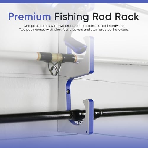 TRAPSKI Made in the USA Premium Fishing Rod/Pole Holder Rack Organizer | Wall or Boat Mounting Fishing Rod Rack | Marine Grade HDPE Plastic | Pole Holder for up to 3 Rods | Stackable - color: H3 White/Blue