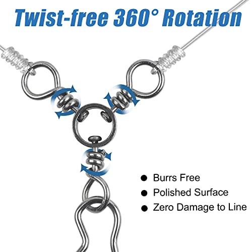 AGOOL Fishing 3 Way Swivel Snaps - 30pcs T-Turn Fishing Swivels Triple Swivels Cross Line Duo Lock Snap Swivels Fishing Lure Connectors Fishing Tackle for Trolling Catfish Rig Saltwater Freshwater - size: 4# (46lb) - 30pcs
