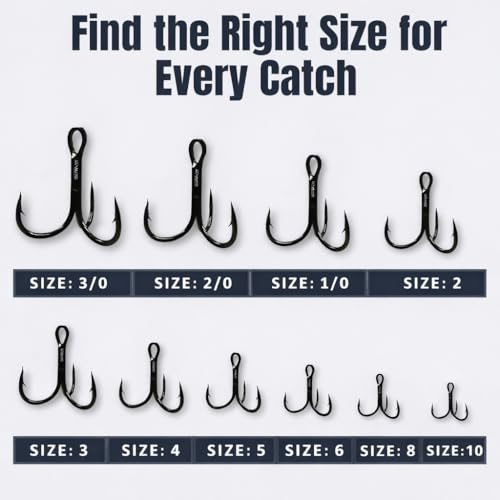 Maruto Barbed Treble Hooks for Effective Fishing | Small & Large Triple Hooks for Lures | Replacement Sharp Strong Hooks, Sizes 1, 2, 3, 4, 5, 6, 8, 10, 12. - size: 4 - 10 Hooks (Angler Pack)