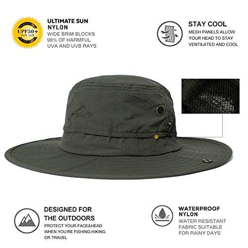 Oversize XL XXL Large Wide Brim Waterproof UPF 50+ Bucket Sun Summer Travel Fishing Hiking Fisherman Hat Detachable Chin - color: 000702_army Green, size: Medium-Large