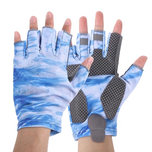 Beavorty Fishing Gloves UV Protection Non-Slip Breathable Outdoor Gloves with Cooling Fabric, Fingerless Design for Men and Women, Suitable for Fishing and Outdoor Sports