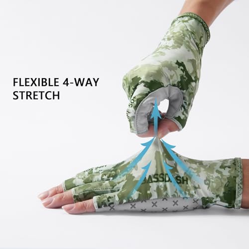BASSDASH 3/4 Finger UPF 50+ Sun Gloves Breathable Anti-Slip Silicone Palm for Men Women Fishing Fingerless Cycling Running - color: Moss Shadow Camo, size: Small