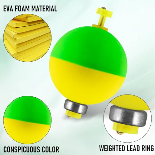 Alwonder 15-Pack Fishing Bobbers Floats, Weighted Bobbers for Fishing Ball EVA Foam Snap-on Floats Corks Floaters Buoys for Crappie Bass Panfish Bluegills Trout - size: #M-1.21in-1/4oz