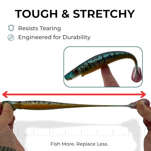 Thump Shad Paddle Tail Swimbait, 6" Soft Lures for Bass, Extra Weight Heavy Kicking Tail for Jig Head & Weighted Swimbait Hook, 3 Pack - color: Pearl Chartreuse Orange