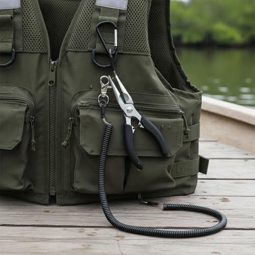 Retractable Fishing Pliers Lanyard, Stainless Steel Wire Tool Tether with TPU Coating, Auto-Retracting Clip for Kayak and Boat Fishing Gear Security (1 PC)