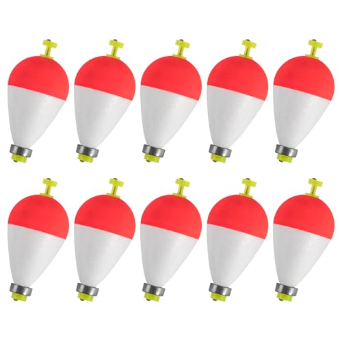Alwonder 10 Pack Fishing Bobbers Floats, Weighted Bobbers for Fishing Pear Shape EVA Foam Oval Snap-on Floats Corks Floaters Buoys for Crappie Bass Panfish Bluegills Trout - color: Red&White, size: 1.9IN - 3/8OZ