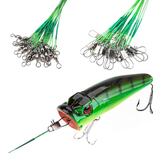 50pcs Fishing Wire Leaders Nylon-Coated Fishing Line Trace Lure Leaders with Swivels and Snaps Stainless Steel Fishing Tackle Leaders Tackle - color: Black, size: 10inch 50PCS
