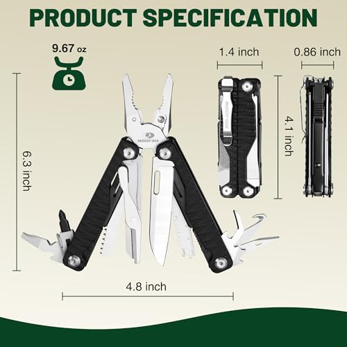 MOSSY OAK 17-in-1 Multitool Pliers CNC-Machined Steel G10 Handle | Includes nylon sheath and belt clip with anti-slip G10 handle for camping, hiking, hunting, survival, and EDC use - style: 17-in-1 with CNC Pliers & G10 Handle