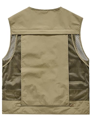 Lucrosun Men's Lightweight Outdoor Fishing Vest Utility Safari Vest with Pockets - color: Khaki, size: Medium