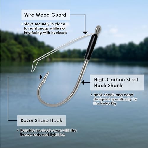 Reaction Tackle Neko Hooks - Weedless Finesse Fishing Hooks for Bass - High Carbon Steel Wacky and Neko Rig Hooks for Soft Plastic Worms (25-Pack) - size: #2/0 Fiber Guard