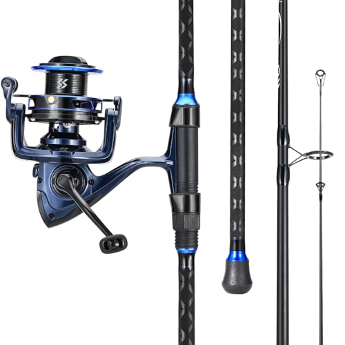 SOUGAYILANG Surf Fishing Rod and Reel Combo, Heavy 3-Piece Travel Spinning Rod with Reel for Red Drum, Striped Bass, Beach & Saltwater Fishing(9'/10'/11'/12') - color: blue, size: 10ft