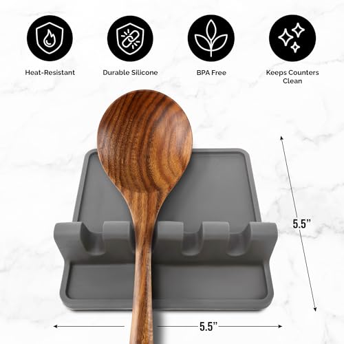 Zulay Kitchen Spoon Rest for Multiple Utensils High Heat-Resistant Silicone Drip Pad, BPA-Free Spoon Holder for Stove Top, Kitchen Gadget Holder for Ladles, Tongs, Cooking Spatula - Makes Great Gift