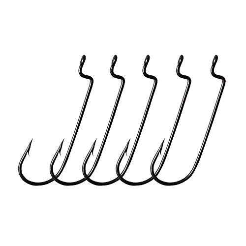 30pcs/Pack Offset Fishing Hooks Worm Hooks Black/Red High Carbon Steel Senko Bait Fishing Hooks 4/0 3/0 2/0 1/0 1# - color: black, size: 1/0-30pcs